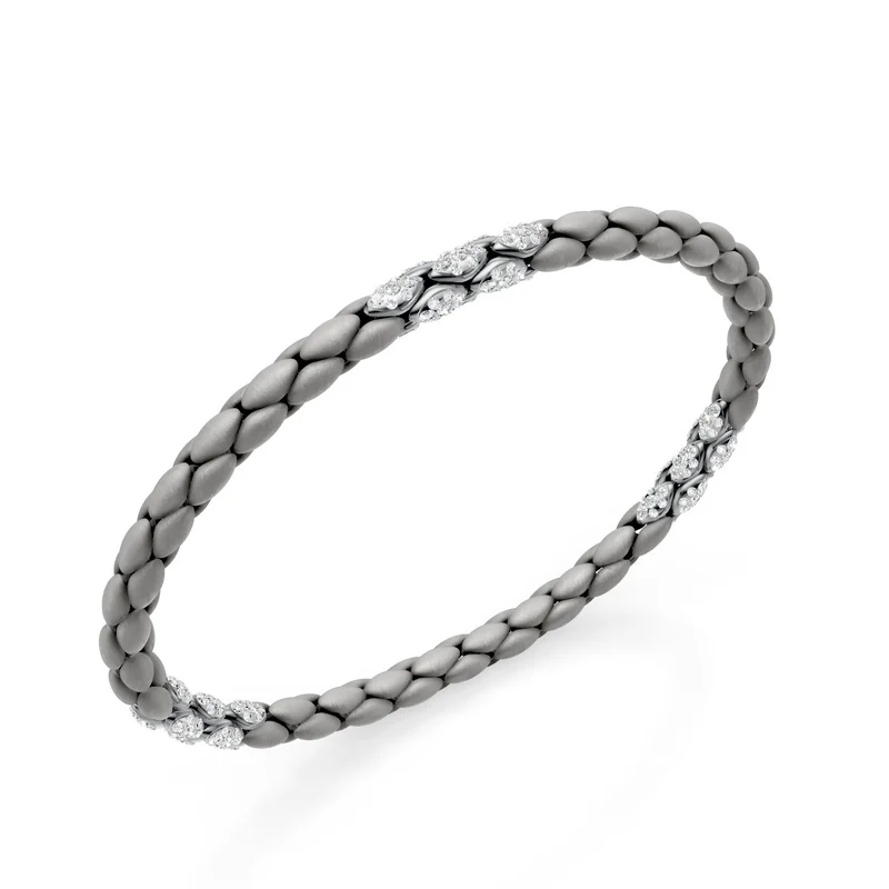 Golay bracciale in titanio grigio, con 15 inserti pavettati platino, maglia a spiga, 18cm GBR032E15PTDIGR-180