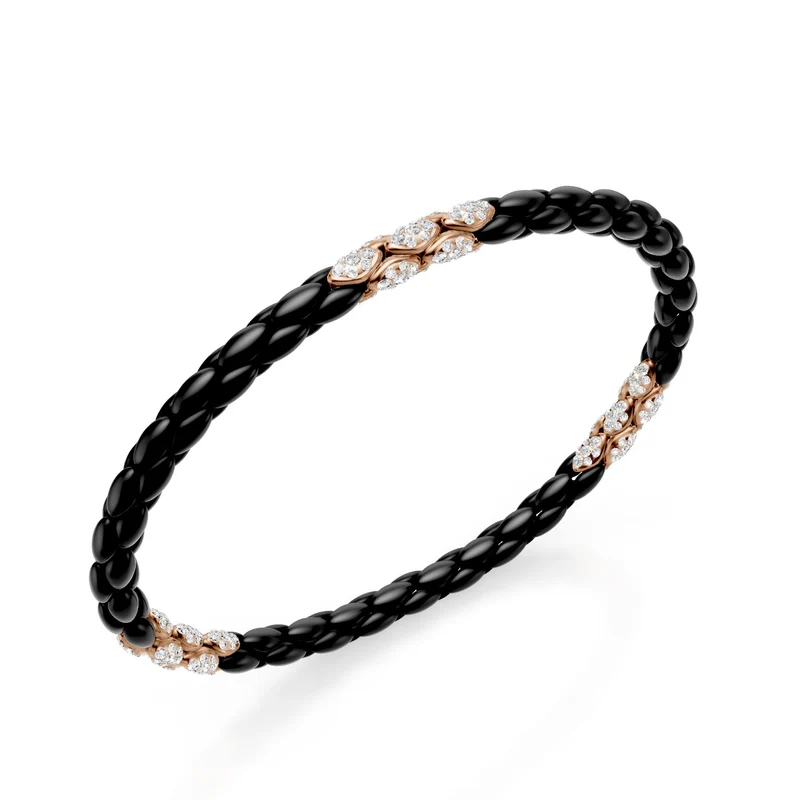 Golay bracciale in titanio nero, con 15 inserti pavettati in oro rosa 18kt, maglia a spiga, 17,5cm GBR032E15O3DINE-175
