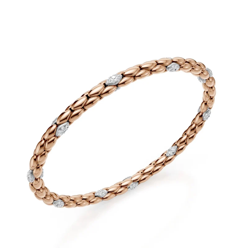 Golay bracciale in oro rosa 9kt, con 10 inserti pavettati, maglia a spiga, 18cm GBR032E10R3DI-180