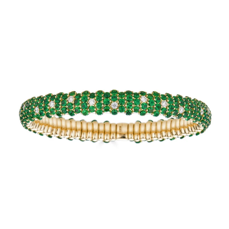 Zydo bracciale elastico bombato in tsavorite oro giallo 64015