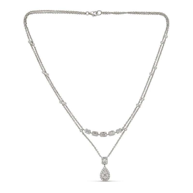 Zydo collana a doppia catena con diamanti taglio brillante e taglio brillante oro bianco 61029