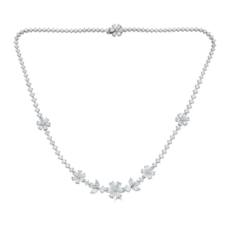 Zydo collana floreale con diamanti taglio rotondo e fancy oro bianco 56987