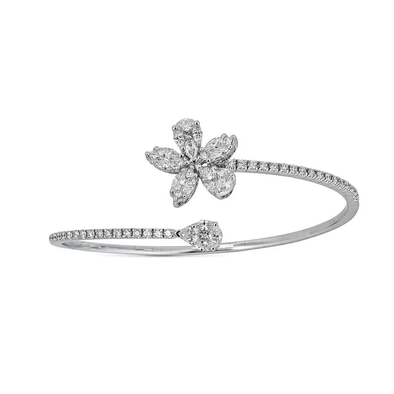 Zydo bracciale sovrapposto con illusione floreale incastonata oro bianco 60444