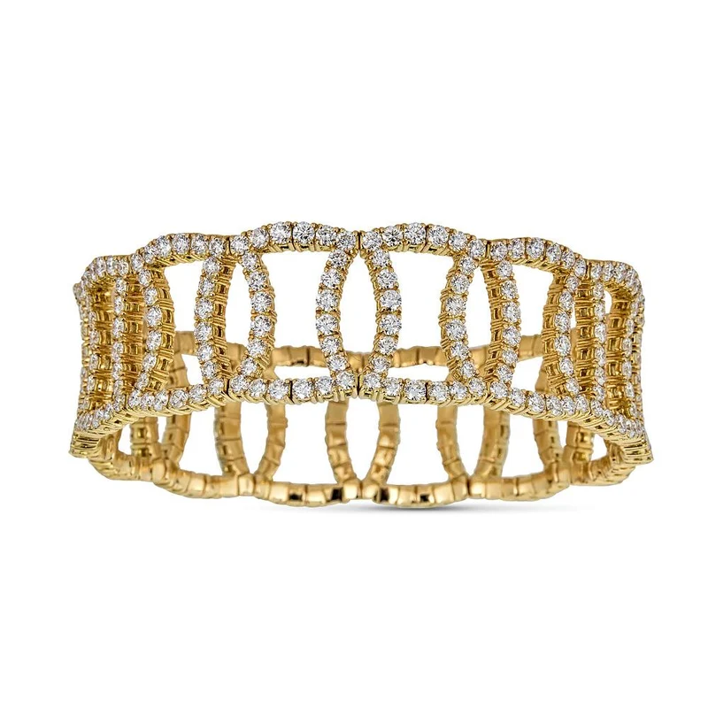 Zydo bracciale elastico largo sovrapposto con diamanti oro giallo 58270