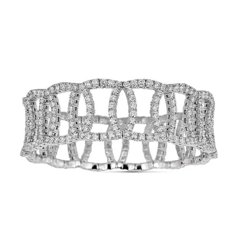 Zydo bracciale elastico largo sovrapposto con diamanti oro bianco 60965