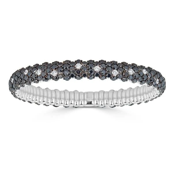 Zydo bracciale elastico bombato con diamanti bianchi e neri oro bianco 60367