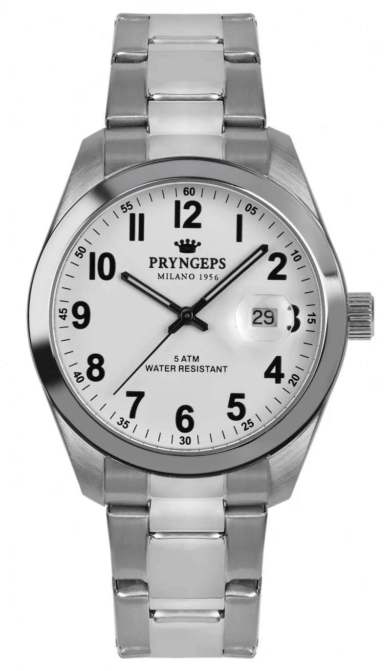 Pryngeps orologio uomo 40mm bianco acciaio quartz A1034/1 VE