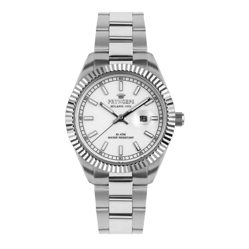 Pryngeps orologio uomo 41mm bianco acciaio quartz A1212 BI