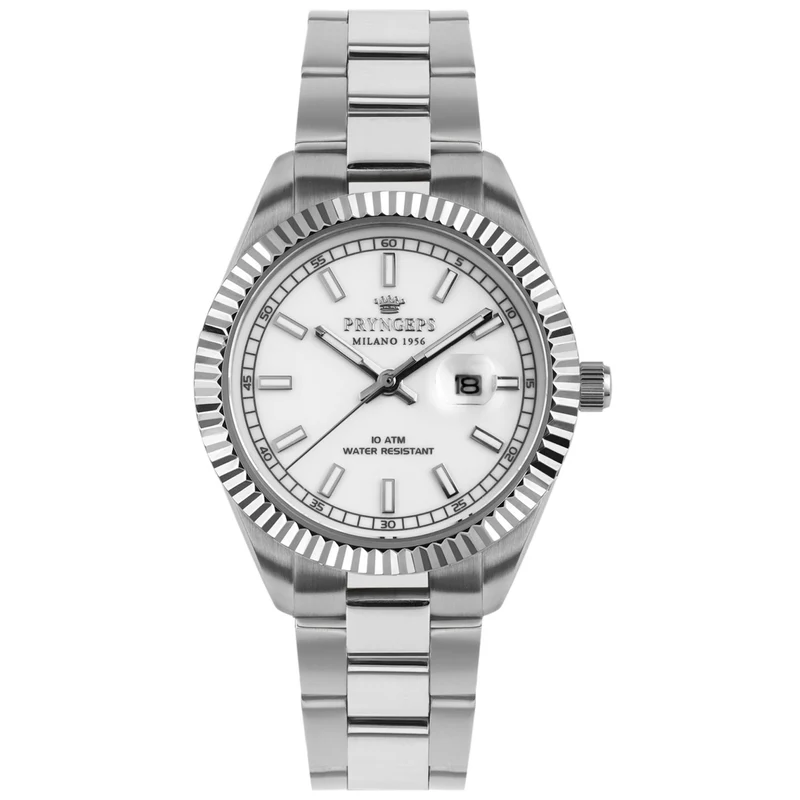 Pryngeps orologio uomo 41mm bianco acciaio quartz A1211 BI