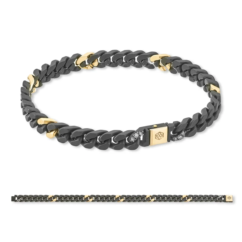 X-Diamond bracciale groumette 34 maglie titanio nero piccole + 5 lisce 9k oro rosa + ch tit inc. corta con pulsante 9k oro rosa 20cm LXDBRG002R3DI1NE-200