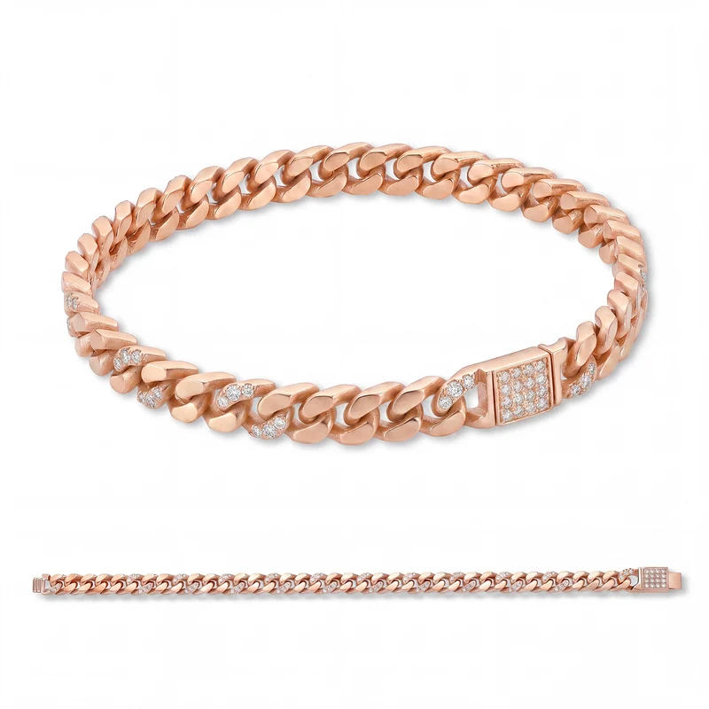 X-Diamond bracciale groumette 24 maglie oro liscie 9kt + 9 maglie incassate 9k oro rosa + ch full pave' pv1 9k 18cm LXDBRG002R3DI0-180