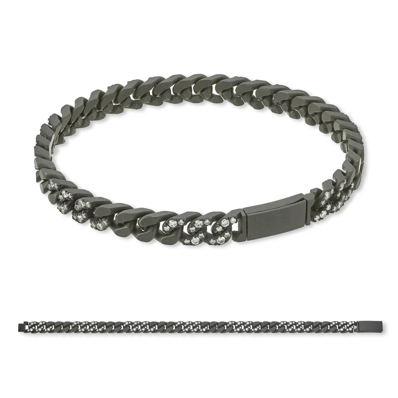 X-Diamond bracciale groumette 37 magli piccole in titanio nero 3+3 incassate e lisce + ch titanio inc. 20cm LXDBRG002DI2NE-200