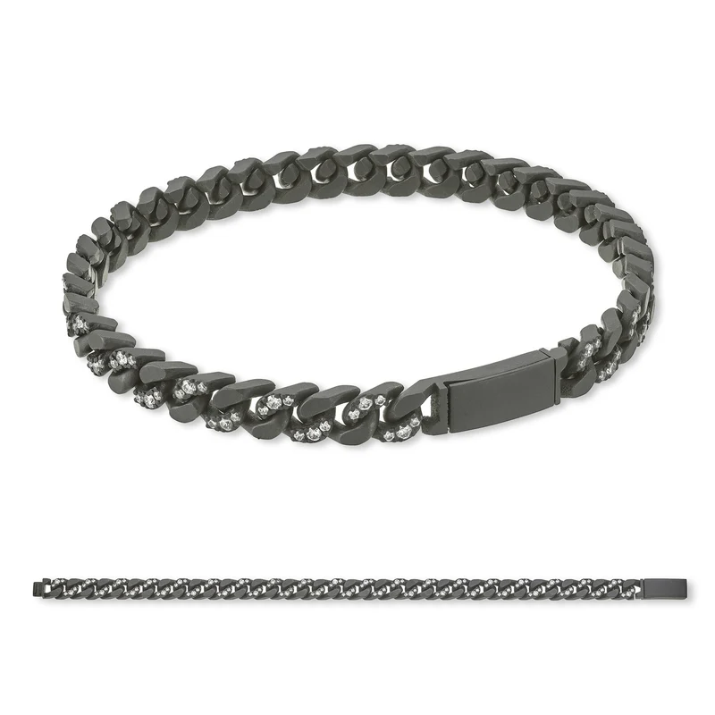 X-Diamond bracciale groumette 19 maglie piccole incassate in titanio nero e 18 lisce alternate + ch titanio liscia 20cm LXDBRG002DI1NE-200