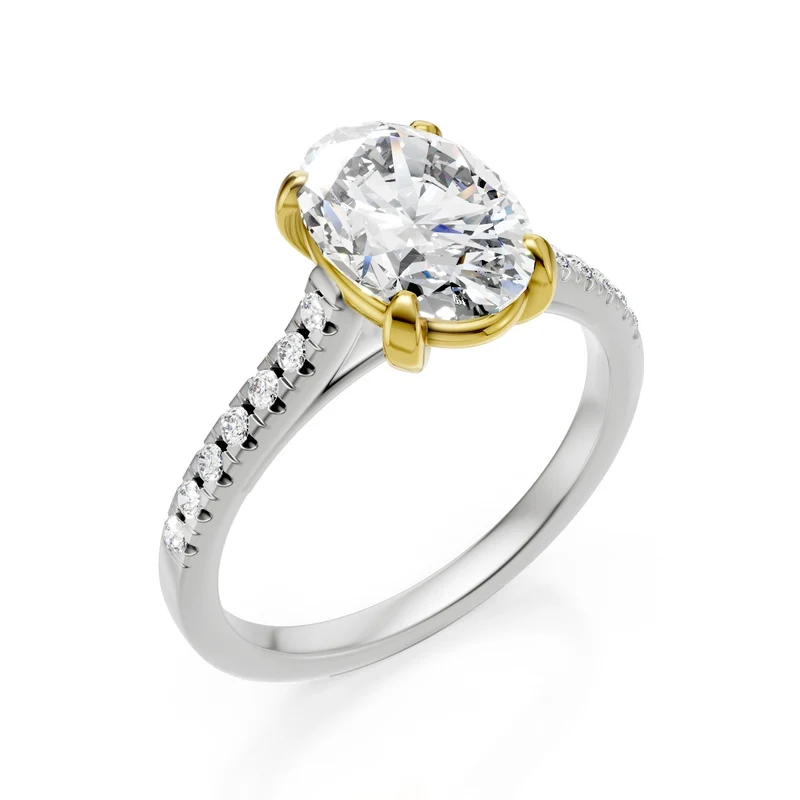 X-Diamond an 18kt lab g.d. ct.tot. 1,28- centr. ct. 1,14 ovale - gambo incassato 0,14ct, castone in oro giallo e gambo in oro bianco LXDAPU095O7OVBI128