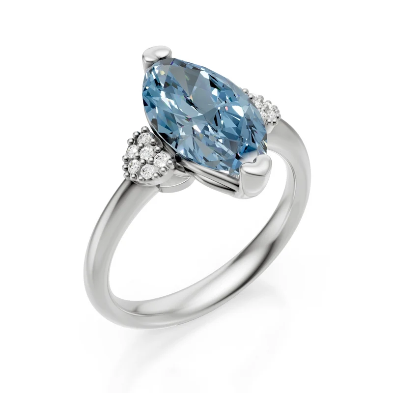 X-Diamond an 18kt lab g.d. ct.tot. 2,37- centr. ct. 2,31 marquise fancy vivid blue - round laterali a formare due cuori ct. 0,06 LXDAPU083O4MABL237