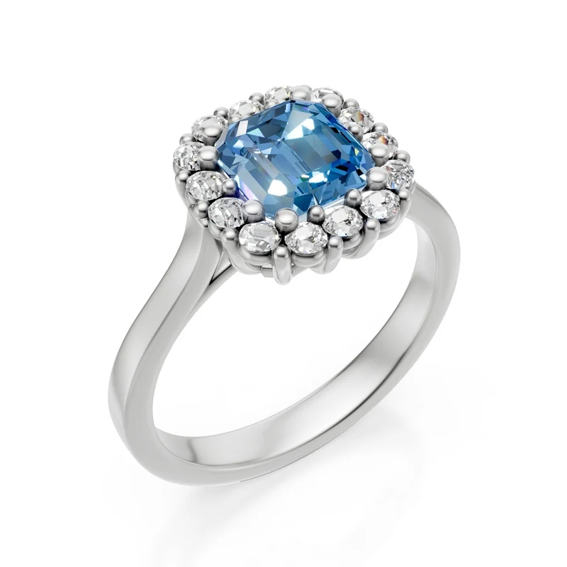 X-Diamond an 18kt lab g.d. ct.tot. 1,64- centr. ct. 1,29 ottagonale blu - contorno con round ct. 0,35 LXDAPU079O4OTBL164