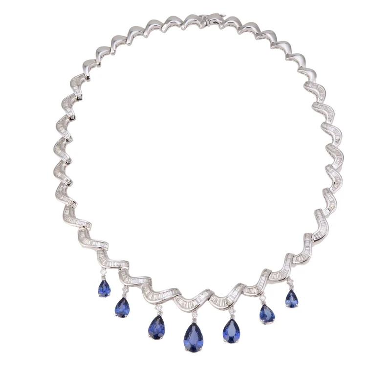 World Diamond Group collana vintage con diamanti e zaffiri goccia GPU409DZB-25140110050