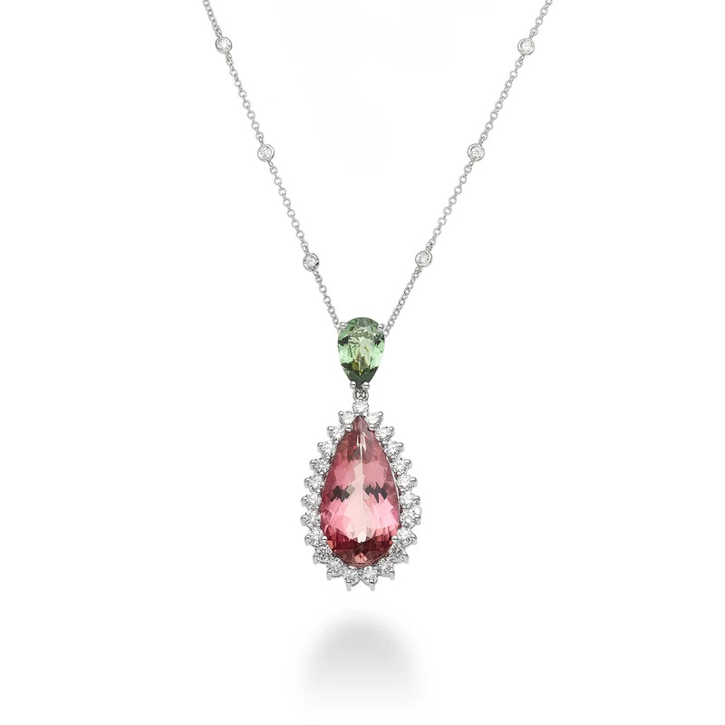 Golay girocollo tormalina rosa e verde a goccia e diam GPU04DITO-23207110005