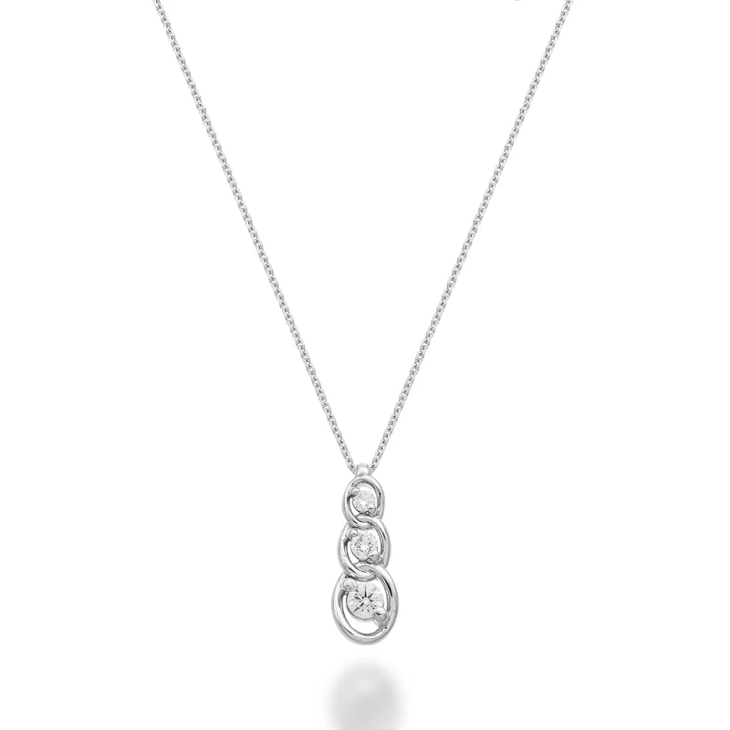 World Diamond Group collana pendente trilogy diamanti a scalare castoni a orbita 0,18ct in oro bianco 18k GD5185O4BR018