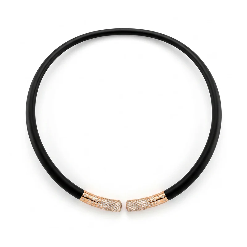 Golay collana in titanio nero ed elementi in oro rosa 18k, pavettati con diamanti sull'apertura GD022O3DINE