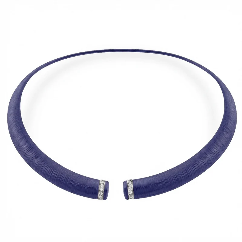 Golay girocollo in titanio viola texture con elementi in oro bianco 18k, incassati con diamanti, misura media GD013O4DIVITX_M