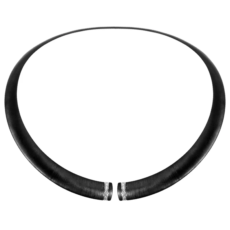 Golay girocollo in titanio nero texture con elementi in oro bianco 18k, incassati con diamanti, misura media GD013O4DINETX_M
