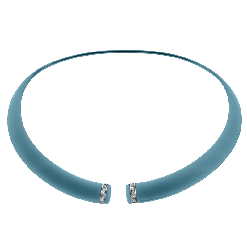 Golay girocollo in titanio blu texture con elementi in oro bianco 18k, incassati con diamanti, misura media GD013O4DIBLTX_M