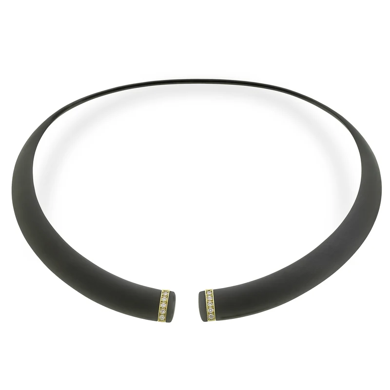 Golay girocollo in titanio nero con elementi in oro rosa 18k, incassati con diamanti, misura media GD013O3DINE_M