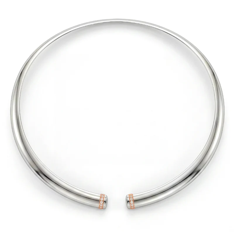 Golay girocollo in titanio lucido bianco con elementi in oro rosa 18k, incassati con diamanti, misura media GD013O3DILUC_M