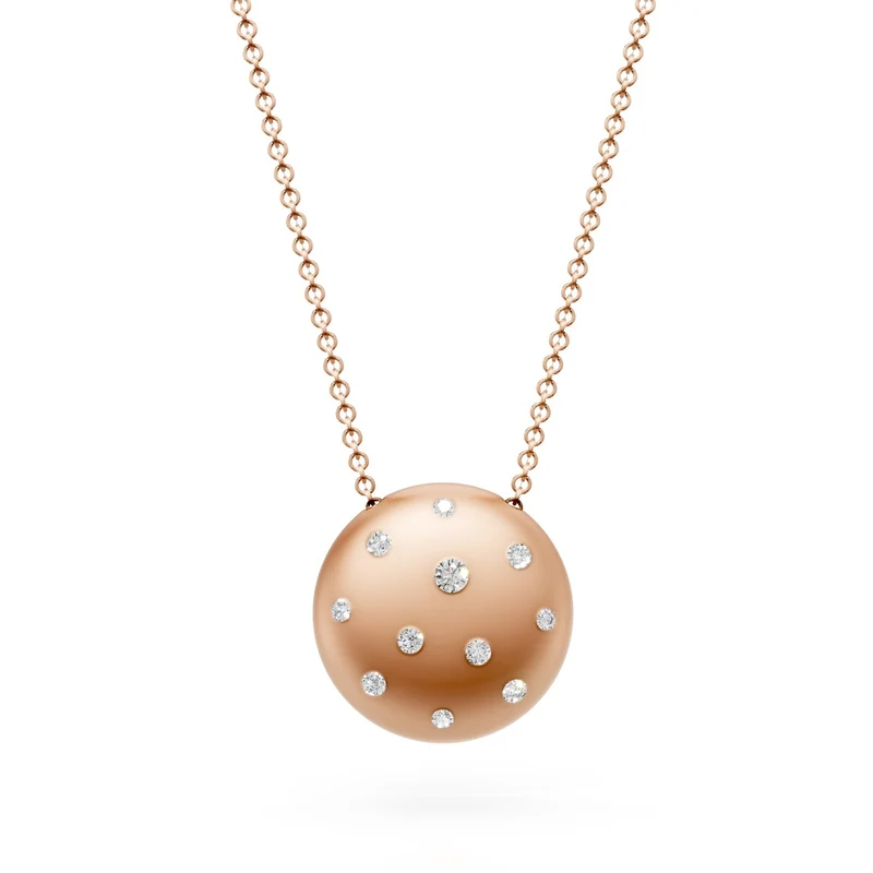 Golay collana pendente forma cerchio pieno in oro 18k, con diamanti incassati sparsi, rosa satinato GD011O3DI
