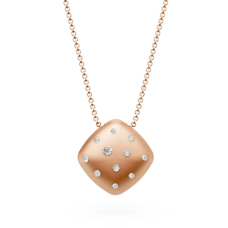 Golay collana pendente forma rombo stondato in oro 18k, con diamanti incassati sparsi, rosa satinato GD010O3DI
