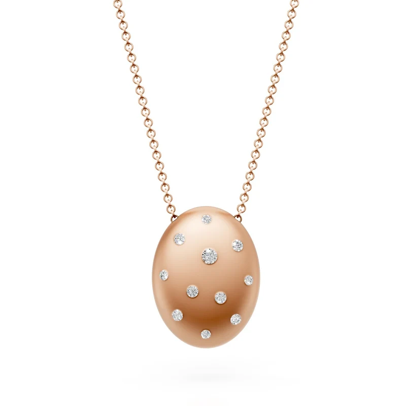 Golay collana pendente forma ovale in oro 18k, con diamanti incassati sparsi, rosa satinato GD009O3DI