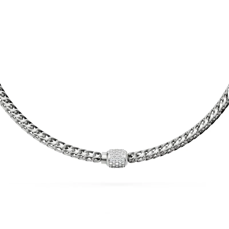Golay collana maglia morbida curvata, in oro bianco 18kt e chiusura incassata con diamanti GD003O4DIBI060