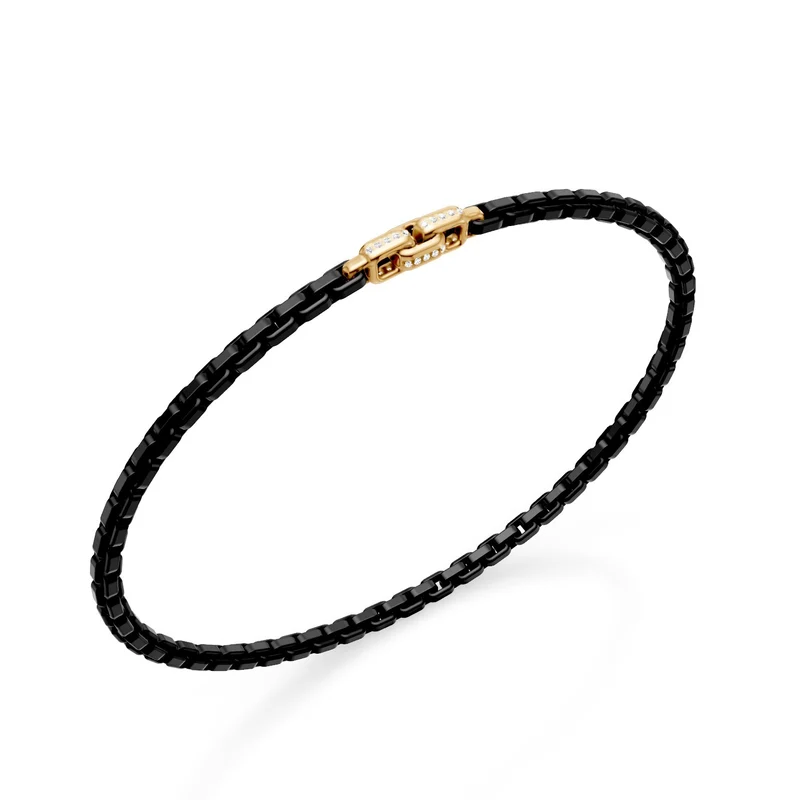 Golay bracciale in titanio nero, con 3 inserti grandi pavettati in oro giallo 9kt, maglia quadrata, 17cm GBR030R1DINE-170