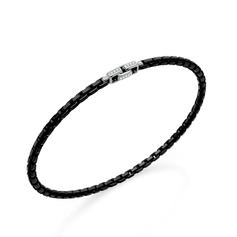 Golay bracciale in titanio nero, con 3 inserti grandi pavettati in platino, maglia quadrata, 19cm GBR030PTDINE-190