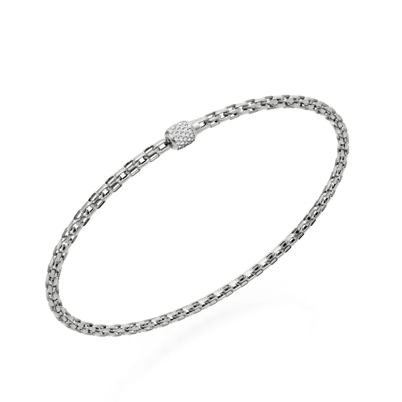 Golay bracciale maglia morbida quadrata, in oro bianco 18kt e chiusura incassata con diamanti, 18,5cm GBR004O4DIBI060-185