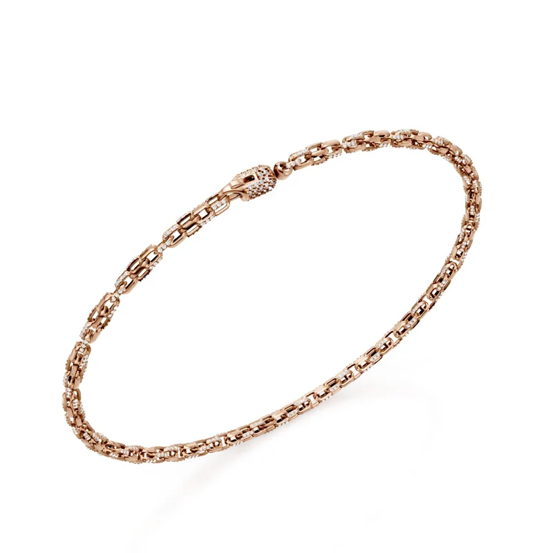 Golay bracciale maglia morbida quadrata, in oro rosa 18kt, incassato con diamanti e moschettone pavettato, 18cm GBR002O3DIBI-180