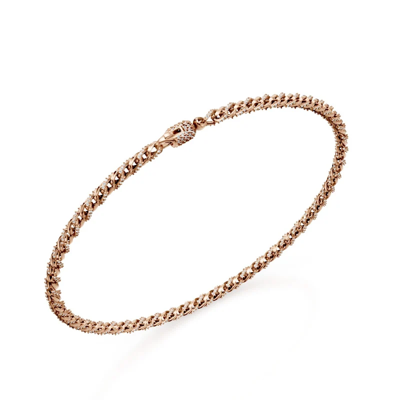 Golay bracciale maglia morbida curvata, in oro rosa 18kt, incassato con diamanti e moschettone pavettato, 18cm GBR001O3DIBI-180