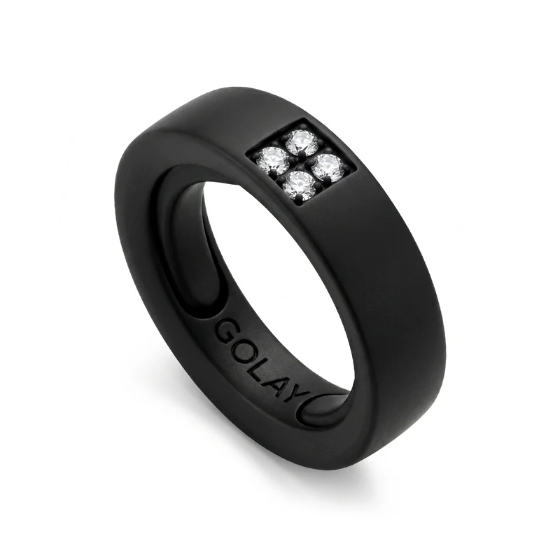 World Diamond Group anello in titanio nero con diamanti 0,10ct tot., misura adattabile con cuscinetti dalla 14 alla 18 GAN034DINE-1418