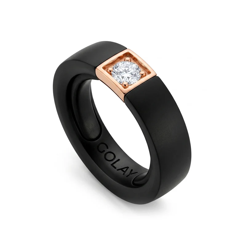 World Diamond Group anello in titanio nero, con elemento in oro rosa 18kt, incassato con diamante da 0,25ct adattabile con cuscinetti dalla 13 a 17 GAN033O3DINETX-1317