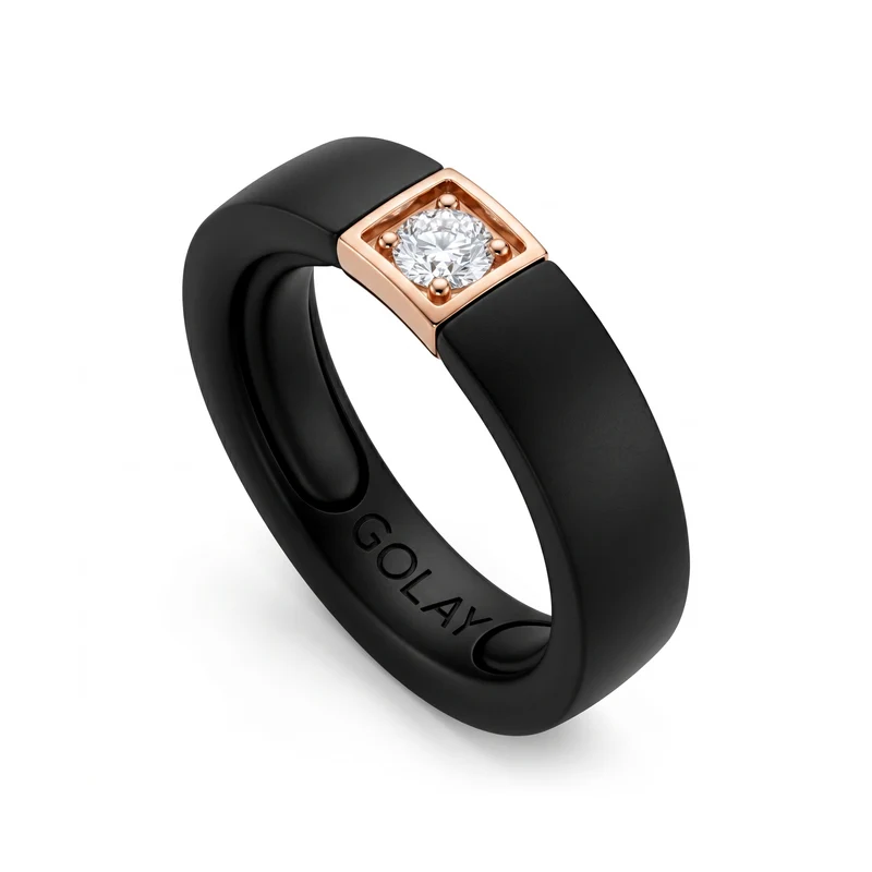 World Diamond Group anello in titanio nero, con elemento in oro rosa 18kt, incassato con diamante da 0,25ct adattabile con cuscinetti dalla 19 a 24 GAN033O3DINE-1924