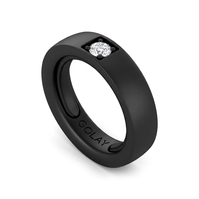 World Diamond Group anello in titanio nero con diamante da 0,25ct adattabile con cuscinetti dalla 19 a 24 GAN032DINE-1924
