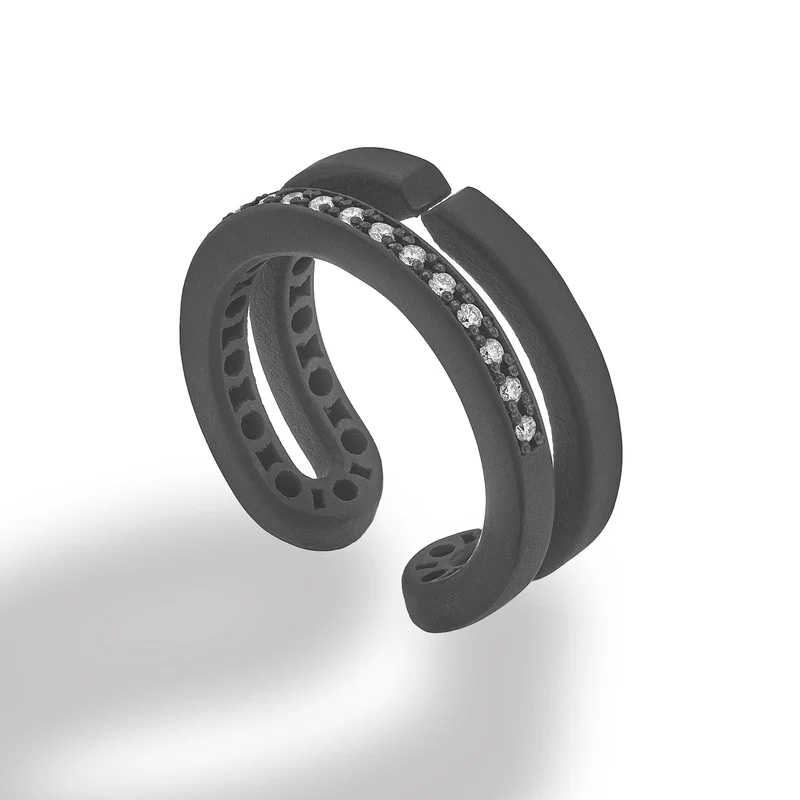 Golay anello fantasia in titanio nero con diamanti incassati su una delle due file, mis 15 GAN031DINE-15