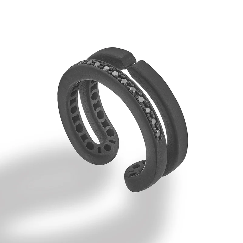 Golay anello fantasia in titanio nero con diamanti black incassati su una delle due file, mis 15 GAN031BKNE-15