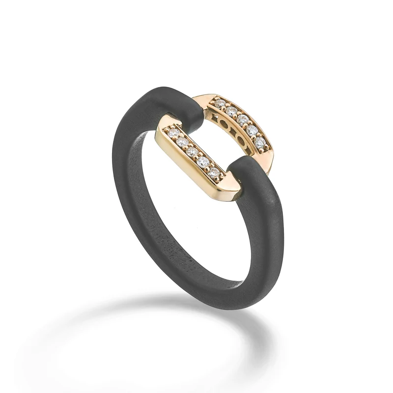 Golay anello in titanio con elemento in oro rosa 18k incassato con diamanti GAN029O3DINE-13