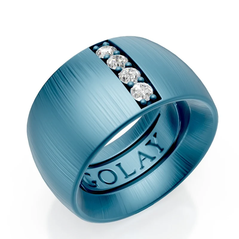 Golay anello fascia in titanio blu texture tessuto, misura 15, con molla interna per riduzione GAN028DIBLTX-15