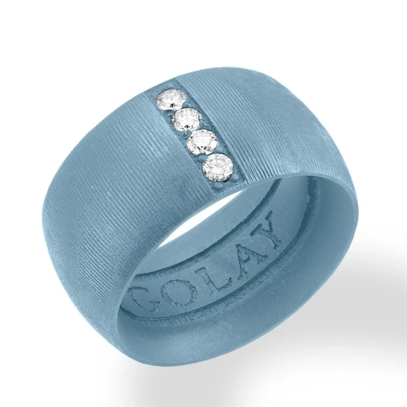 Golay anello fascia in titanio azzurro texture tessuto, misura 15, con molla interna per riduzione GAN028DIAZTX-15