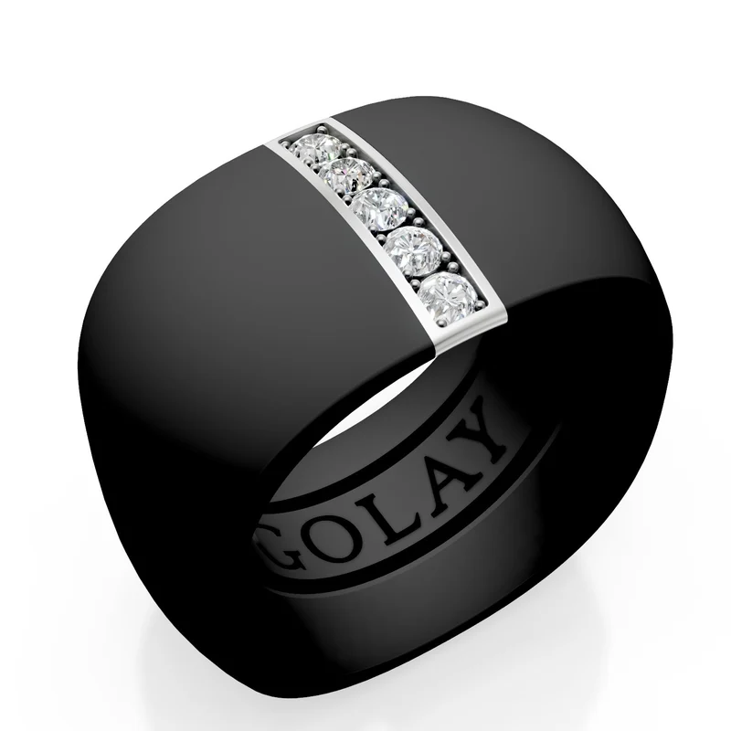 Golay anello fascia in titanio nero con inserto lineare in oro bianco 18k incassato con diamanti, misura 16, con molla interna per riduzione GAN027O4DINE-16