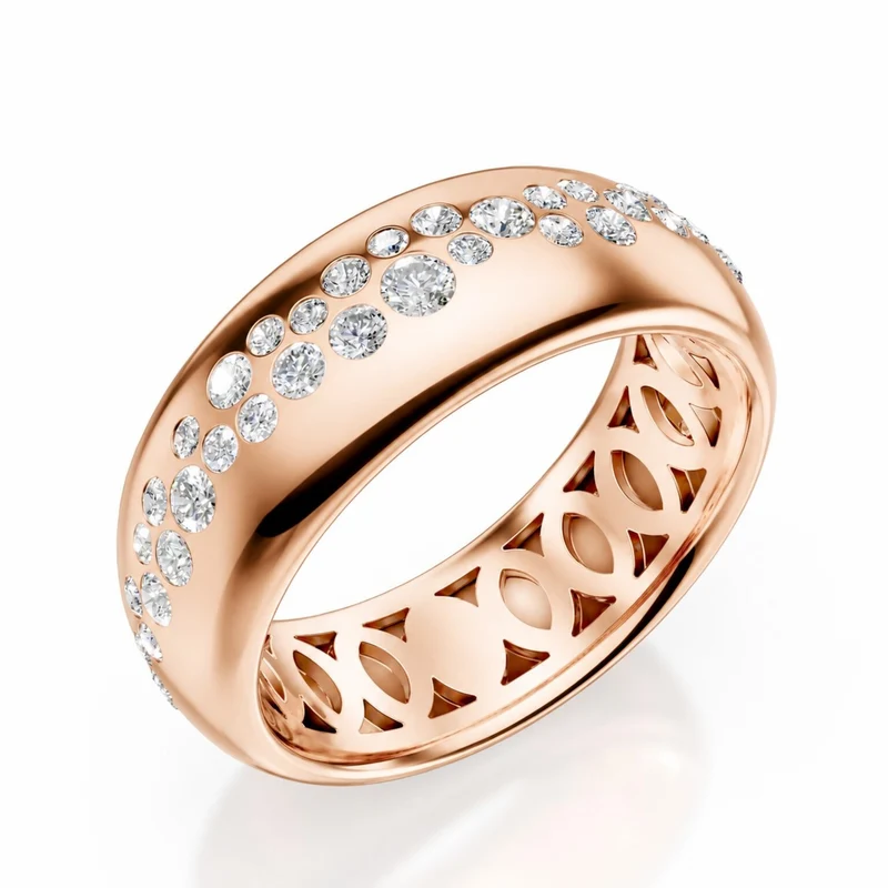 Golay anello fascia stretto in oro 18k, con diamanti incassati in una fila centrale irregolare, rosa lucido, misura 12 GAN023O3DIL-12
