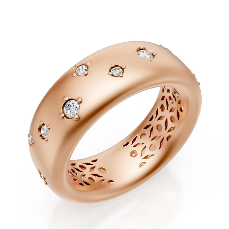 Golay anello fascia stretto in oro 18k, con diamanti incassati sparsi, rosa satinato, misura 14 GAN022O3DIS-14
